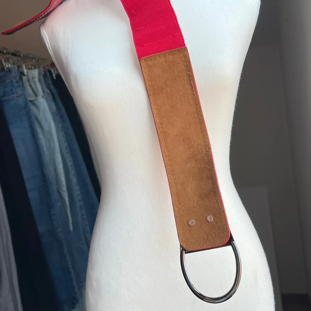 Y2K Studded Asymmetrical Elastic Cinch Waist Belt Statement Red Punk Thick Wide